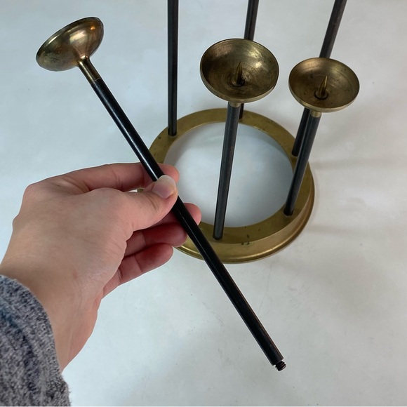 Vintage Mid Century Brass Copper Tiered Candlestick 6 Candle Holder Candelabra - Picture 3 of 13